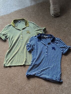 2 Burberry Brit Striped Polo Top - Blue and white And Olive And White